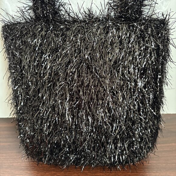 Edie Parker Weedie Mini Grass All Over Metallic Tinsel Black Tote Bag New - Picture 3 of 7